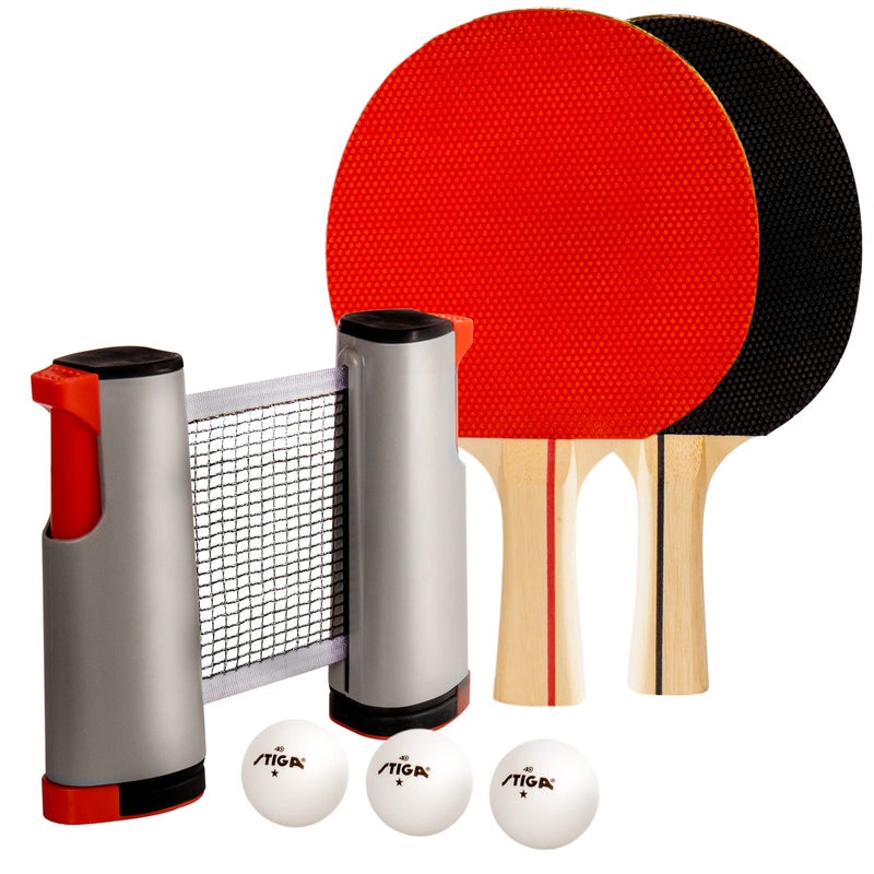 STIGA Retractable Anywhere Table Tennis Set - Fits Any 6' Wide, 1.75" Thick Table - Table Tennis Nets for Any Table - Paddles, Balls, and Net Included - Image 1